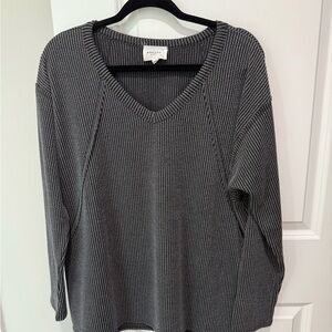 Charcoal Ribbed Knit Top